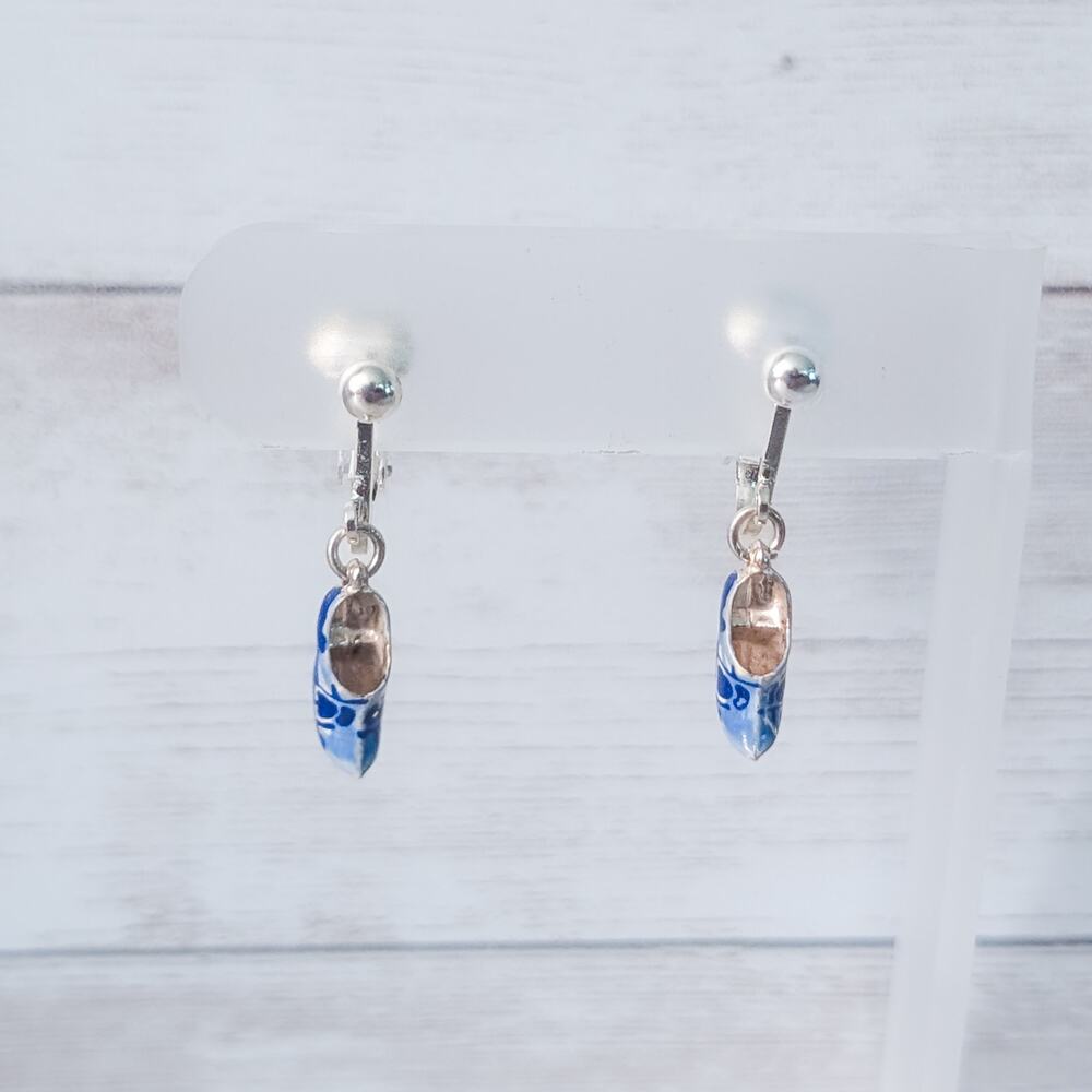 Vintage Clip On Earrings Blue Clog Shoe Dangle